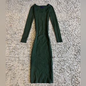 Full Length Dark Forest Green Body Con Ribbed Dress